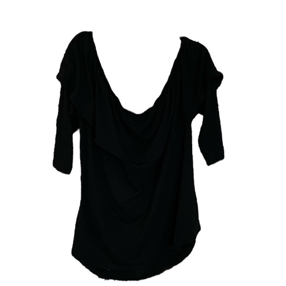 Black off the shoulder flutter three fourth sleeve plus size top - Picture 1 of 7